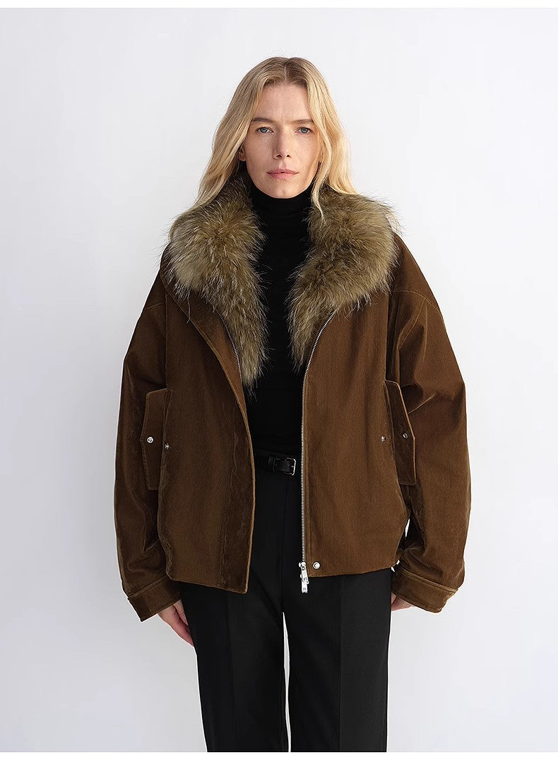 Loose Parka With Detachable Raccoon Fur Collar – Retro Chic Winter
