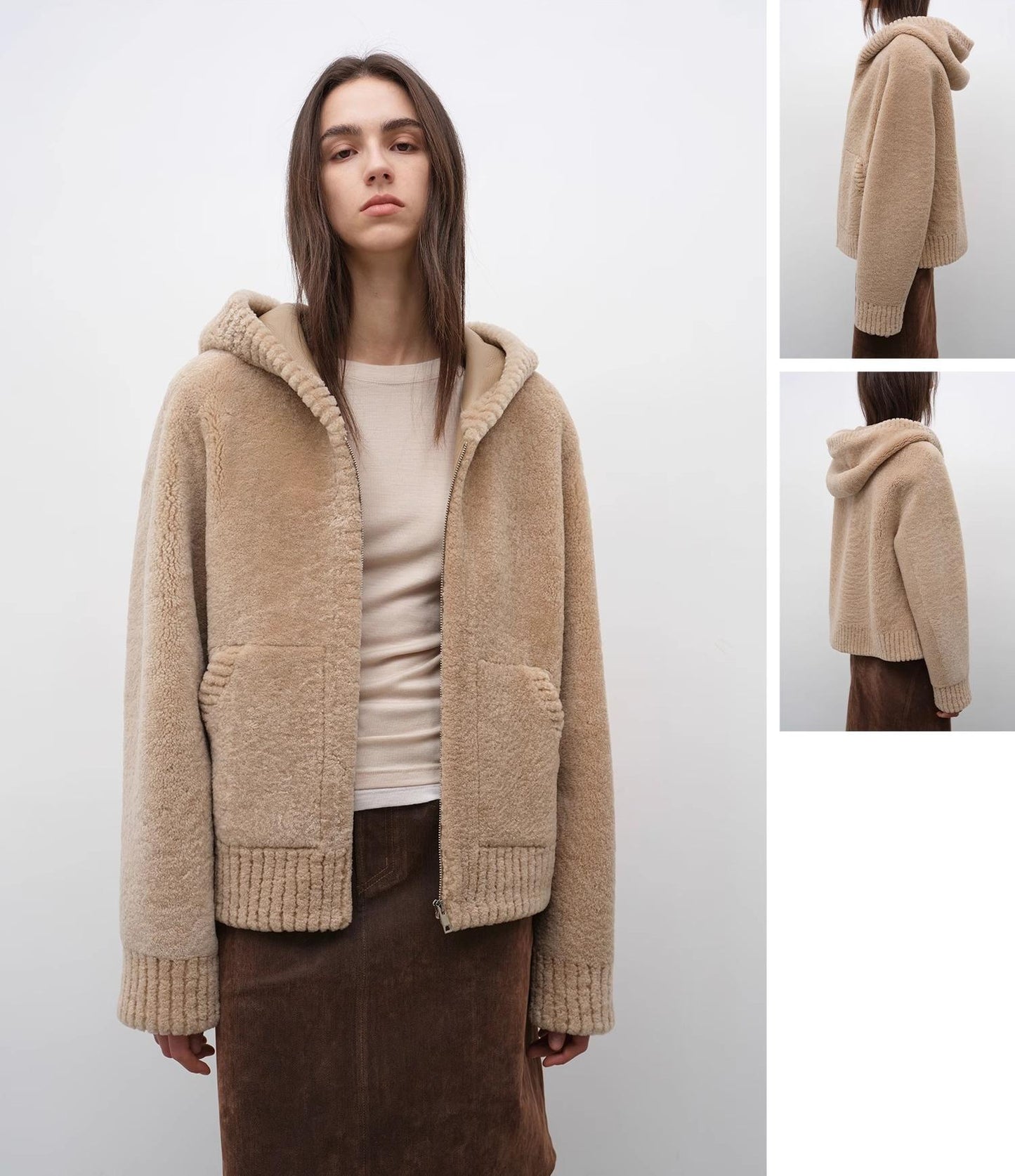 Fireladyfur Women's Hooded Merino Sheepskin Jacket