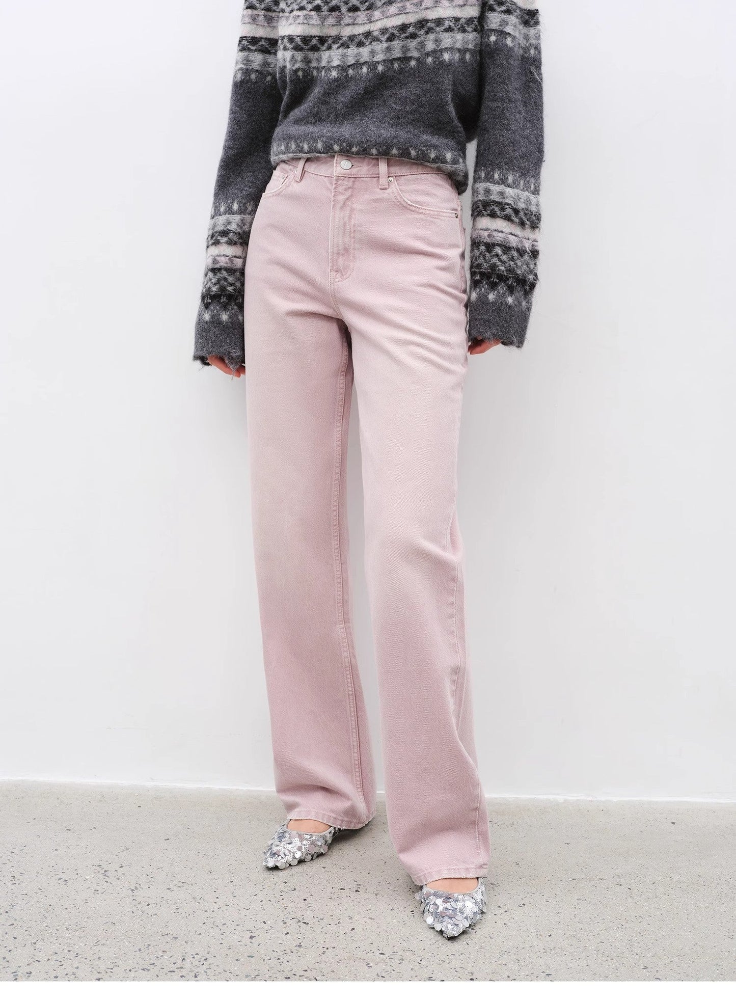 Fireladyfur Pink Vintage Straight Jeans – All-Match Casual Denim