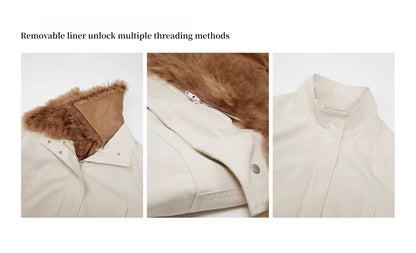 Fireladyfur Women's Removable Mid-Length Down Jacket