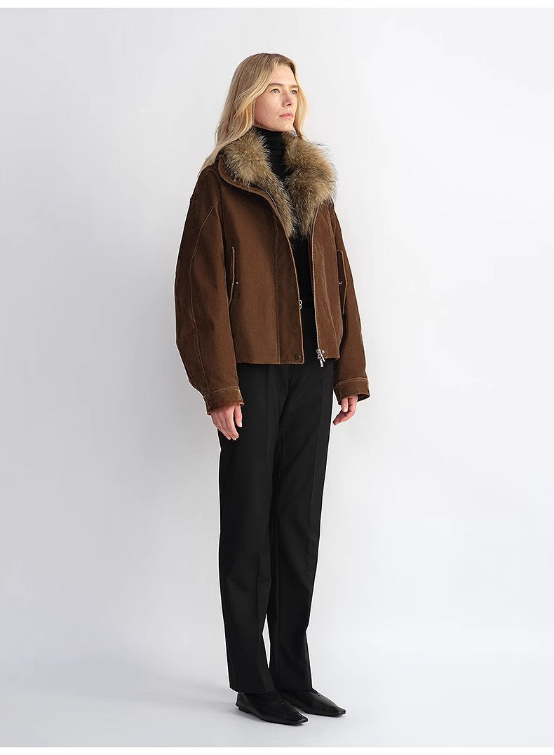 Loose Parka With Detachable Raccoon Fur Collar – Retro Chic Winter