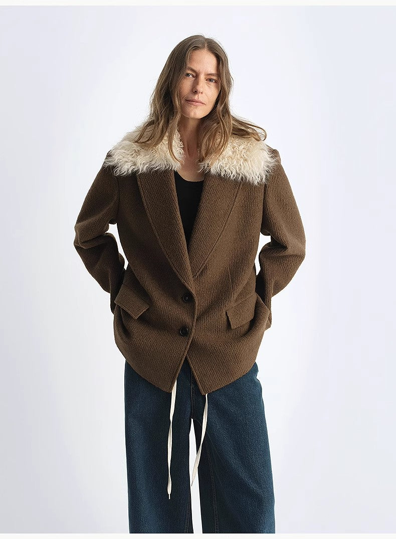 Wool Tweed Coat With Detachable Fur Collar – Retro Luxe
