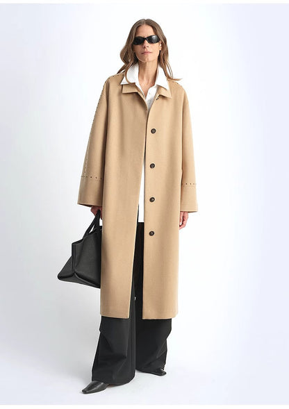 Riveted Lapel Wool Coat – Autumn & Winter Elegance