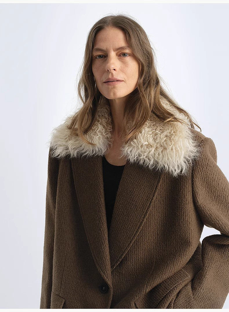 Wool Tweed Coat With Detachable Fur Collar – Retro Luxe