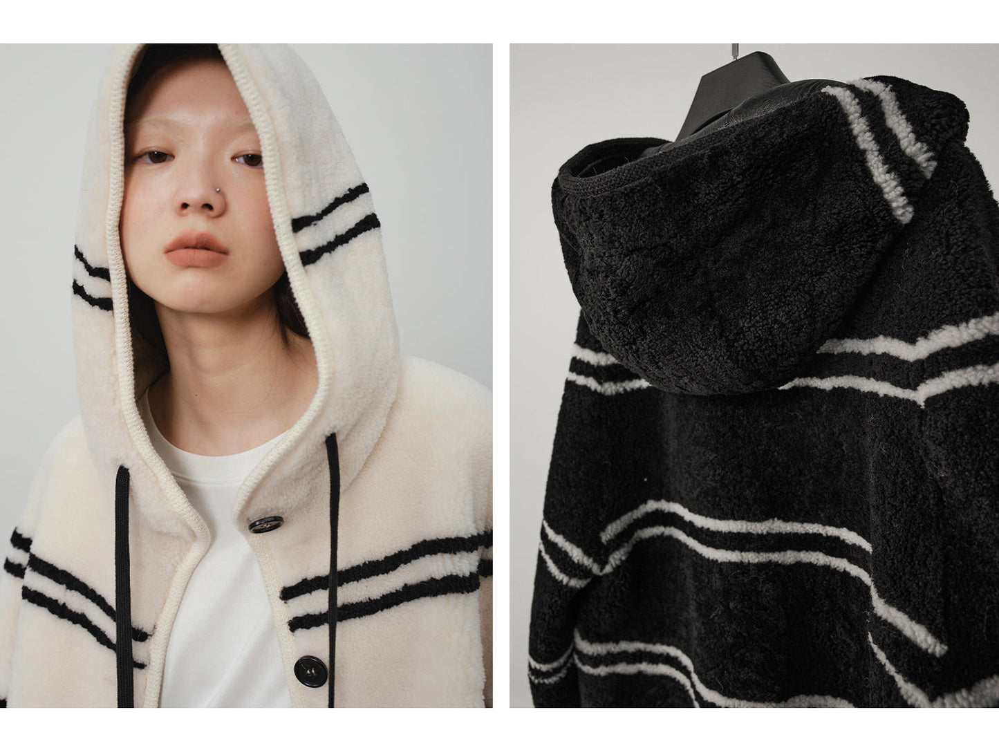 Fireladyfur Women's Lamb Wool Striped Jacket