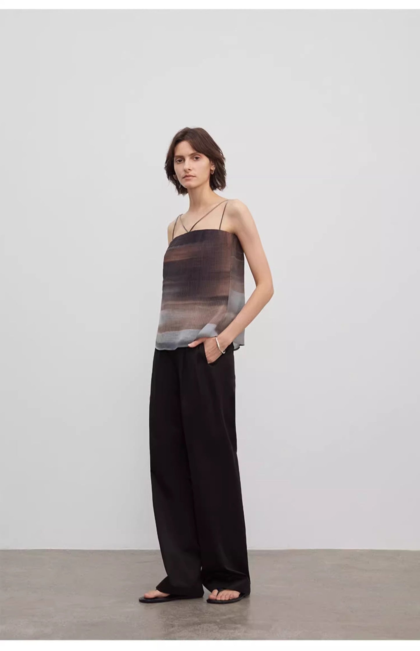 Spliced Double-Pleat Wide-Leg Trousers Straight-Leg Trousers