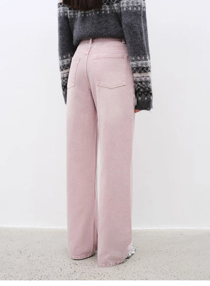 Fireladyfur Pink Vintage Straight Jeans – All-Match Casual Denim