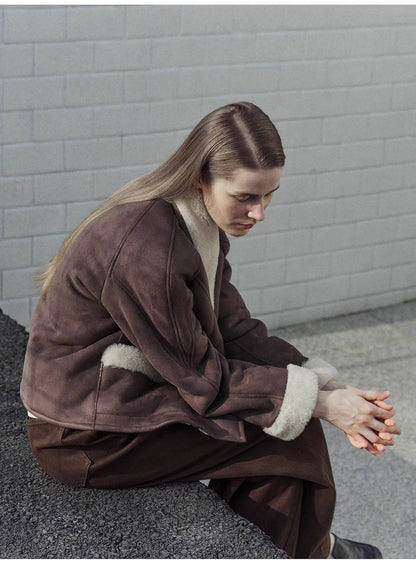 Imported High-Quality Lamb Contrast Color Fruit Collar Short Wool Fur Coat