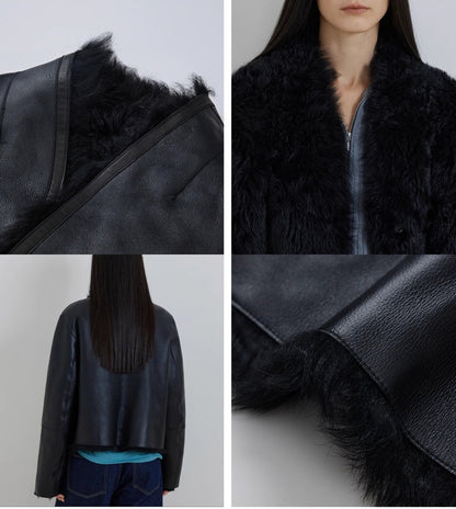 Fireladyfur Women's Reversible Standing Collar Tuscan Sheepskin Coat