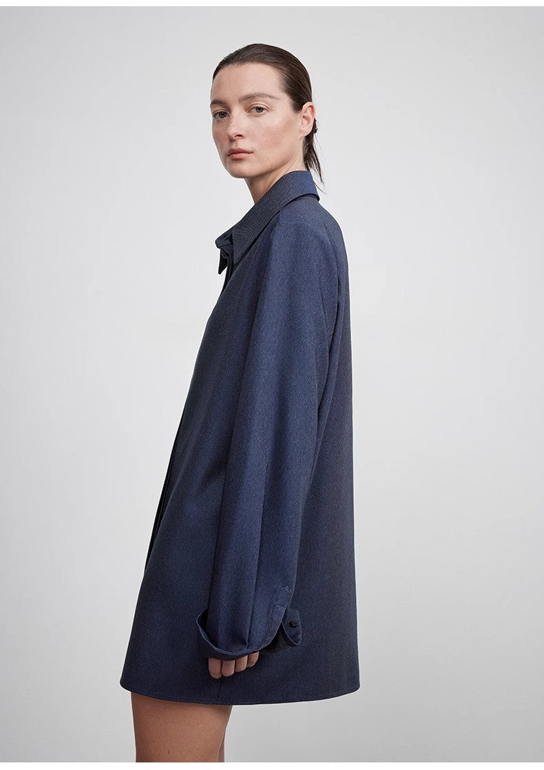 High-End Draped Long Shirt – Elegant Two-Button Straight Fit with Embroidered Cuffs