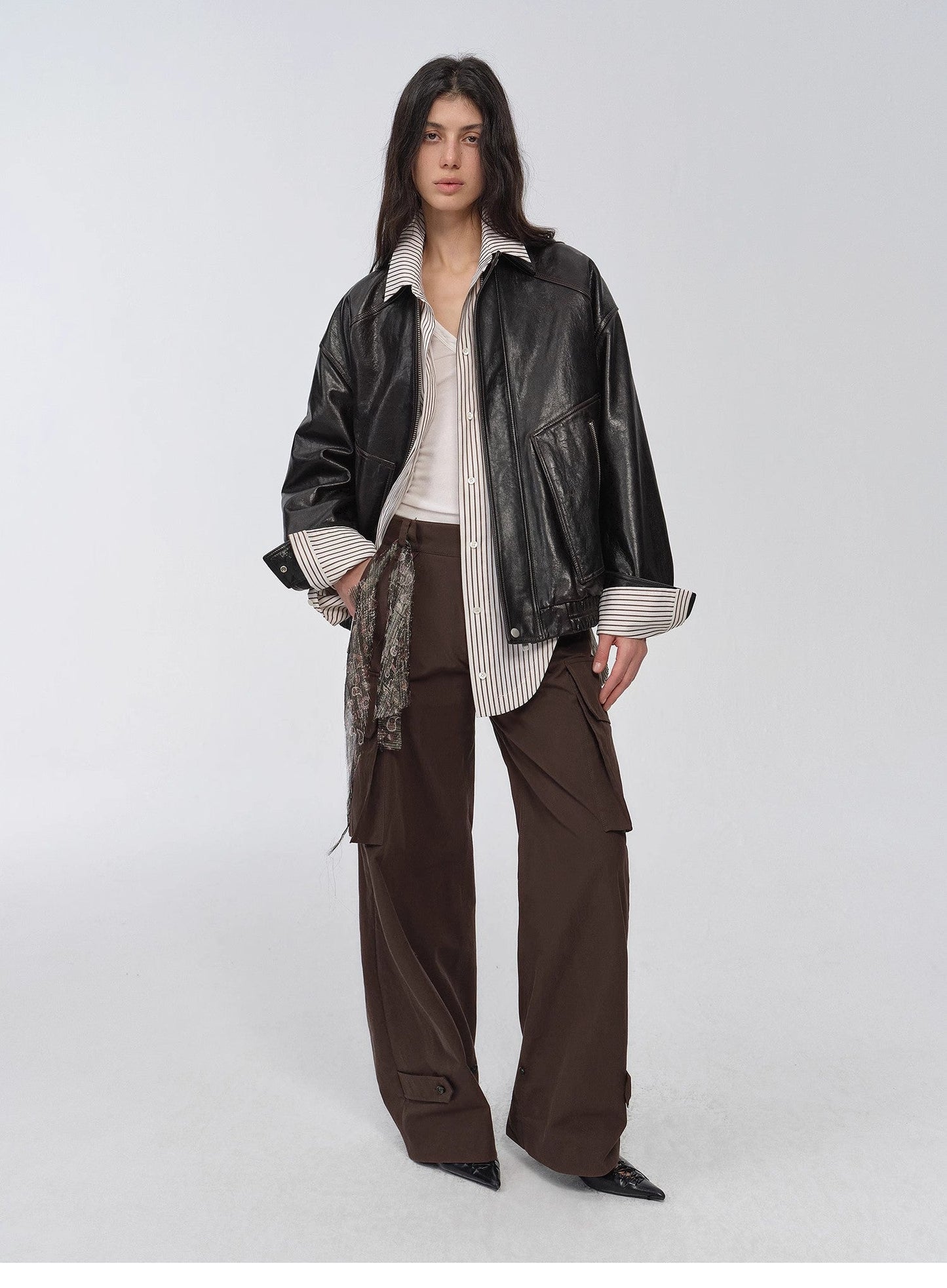 Retro and Fashionable Imported Waxed  Leather Bomber Jacket