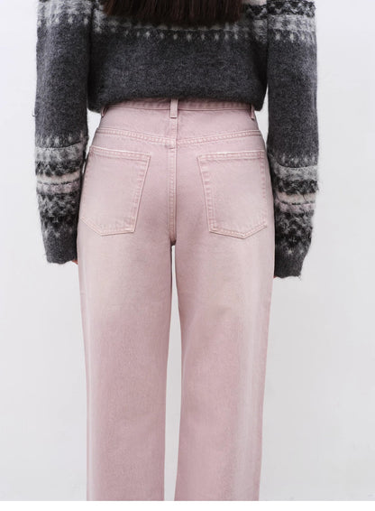 Fireladyfur Pink Vintage Straight Jeans – All-Match Casual Denim