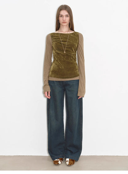 Slim and Durable Mid-Rise Curved Knife Cotton Washed Jeans