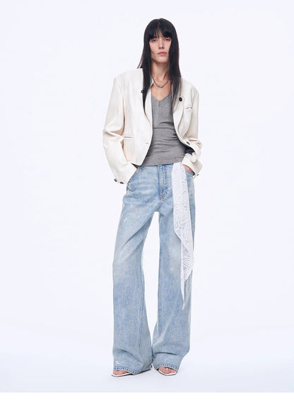 Distressed Dirty-Dyed Tencel Cotton Jeans – Vintage Glam Streetwear