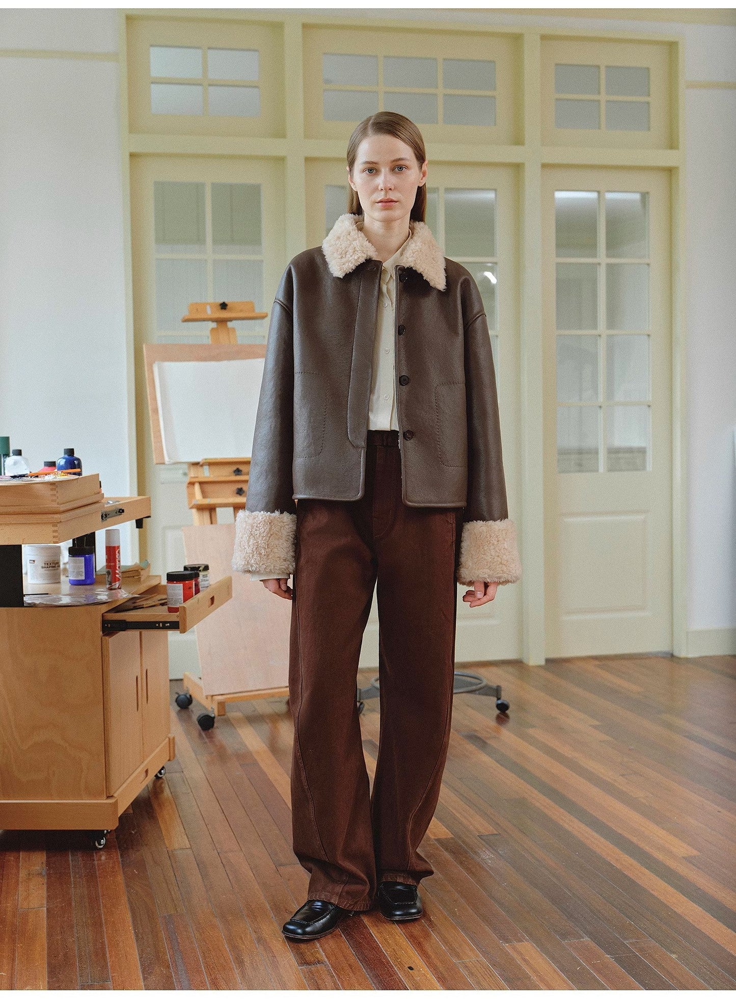 Fireladyfur Women's Casual Shearling Jacket With Furry Lapel