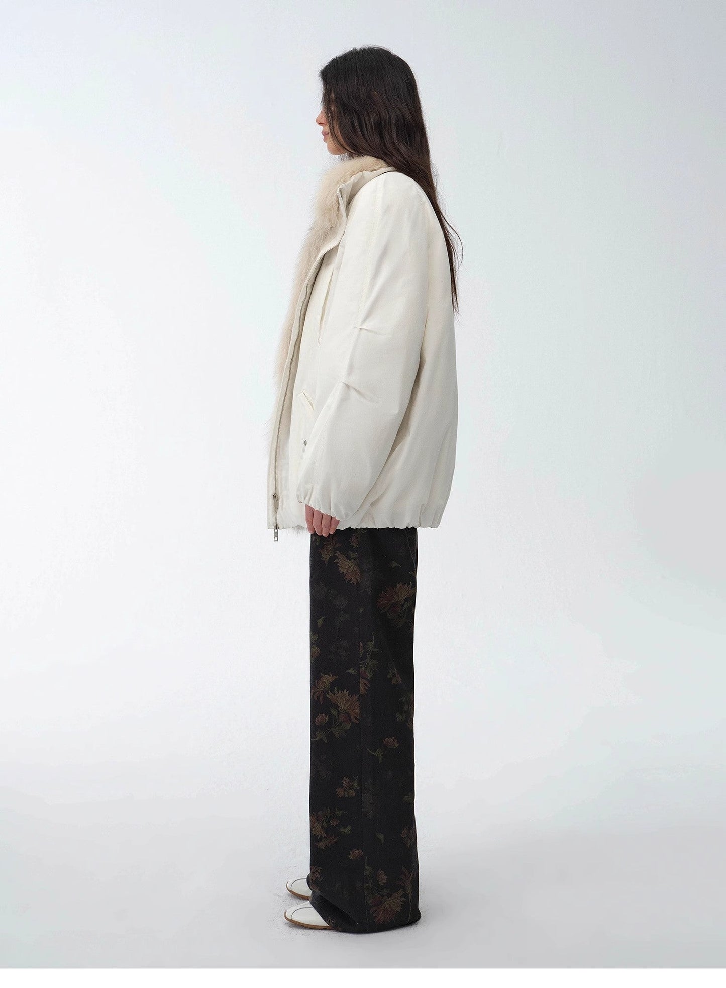 Fireladyfur Women's Mid-Length Two-Tone Fox Fur Down Jacket