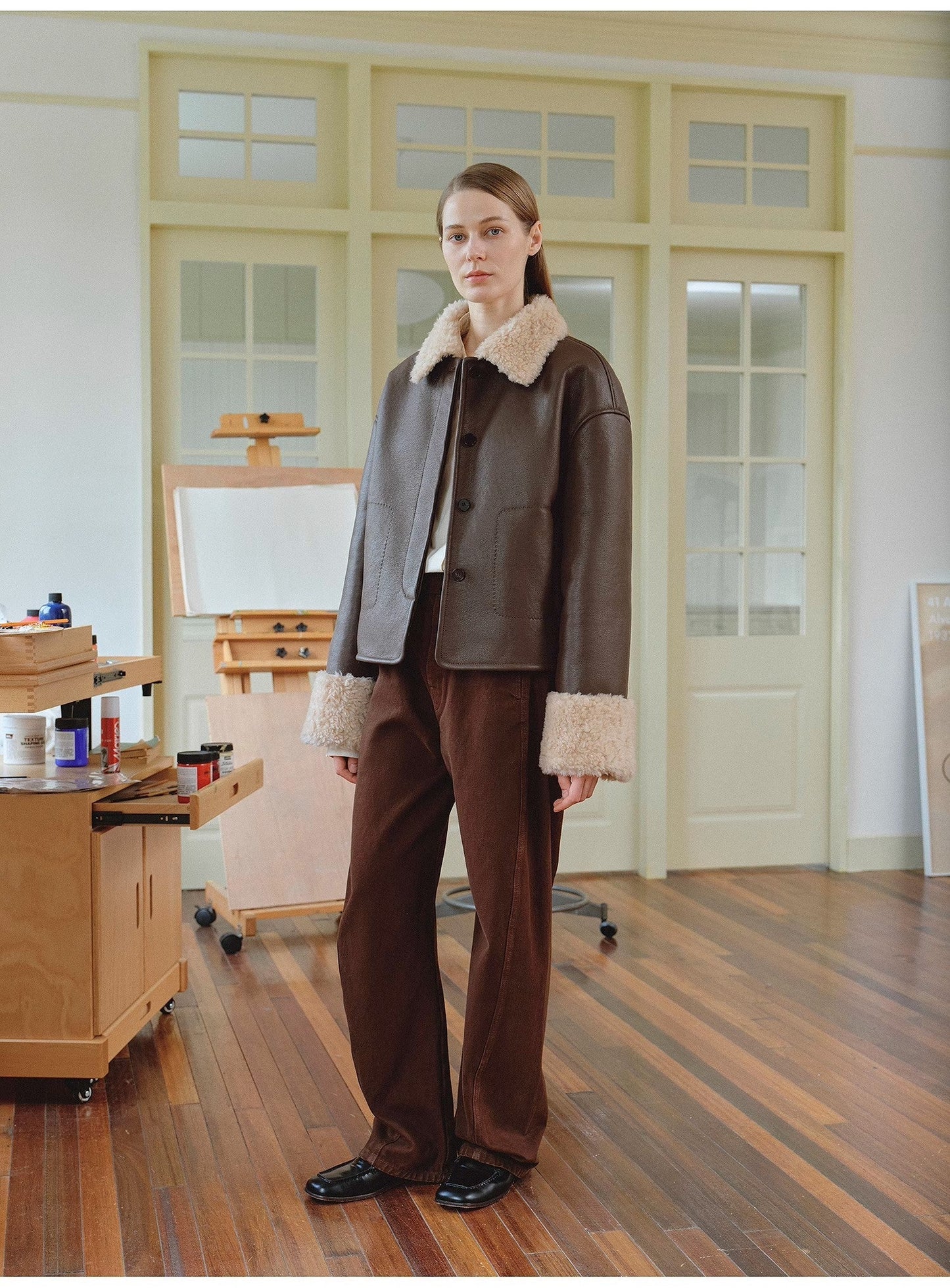 Fireladyfur Women's Casual Shearling Jacket With Furry Lapel