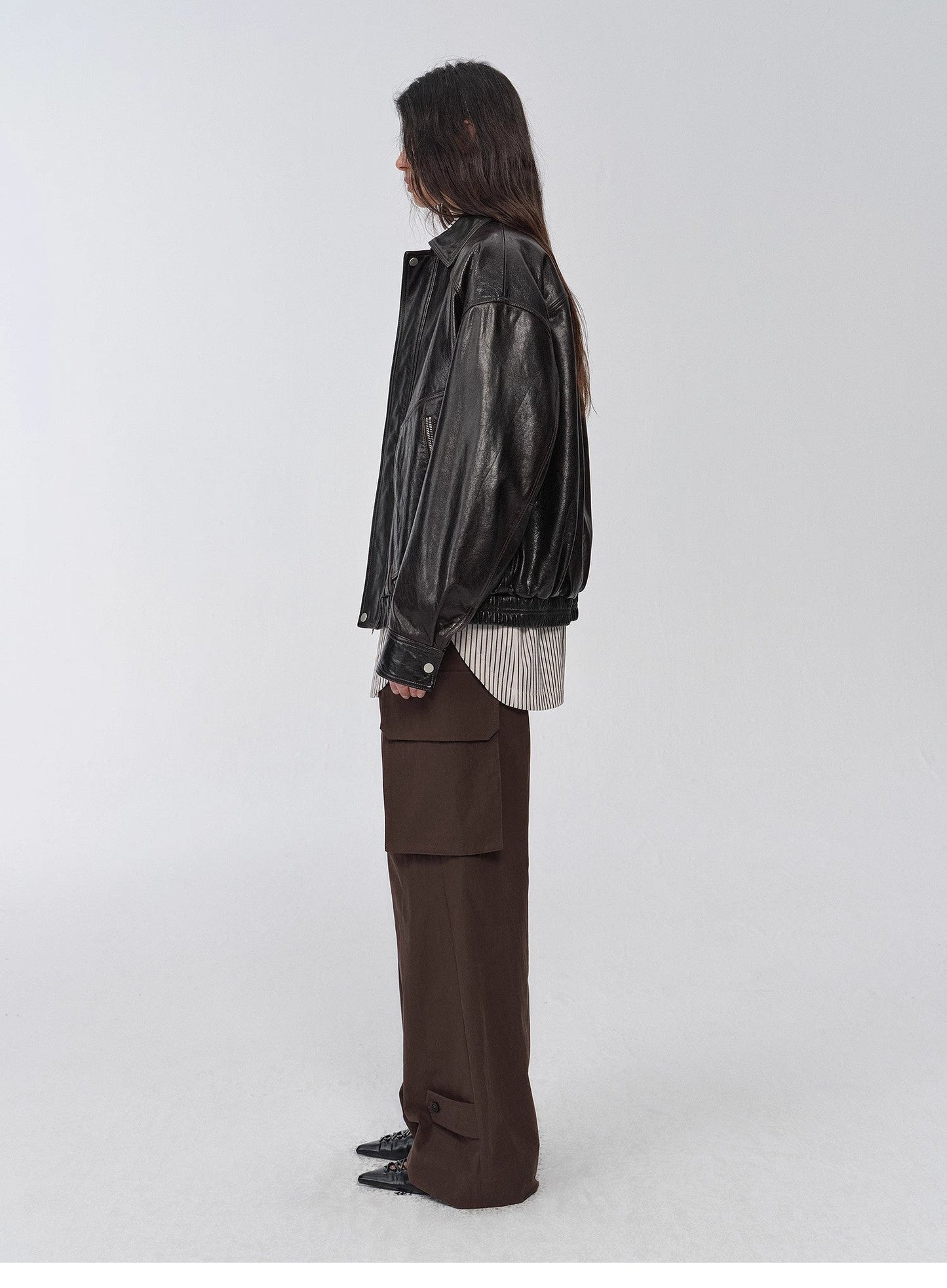 Retro and Fashionable Imported Waxed  Leather Bomber Jacket