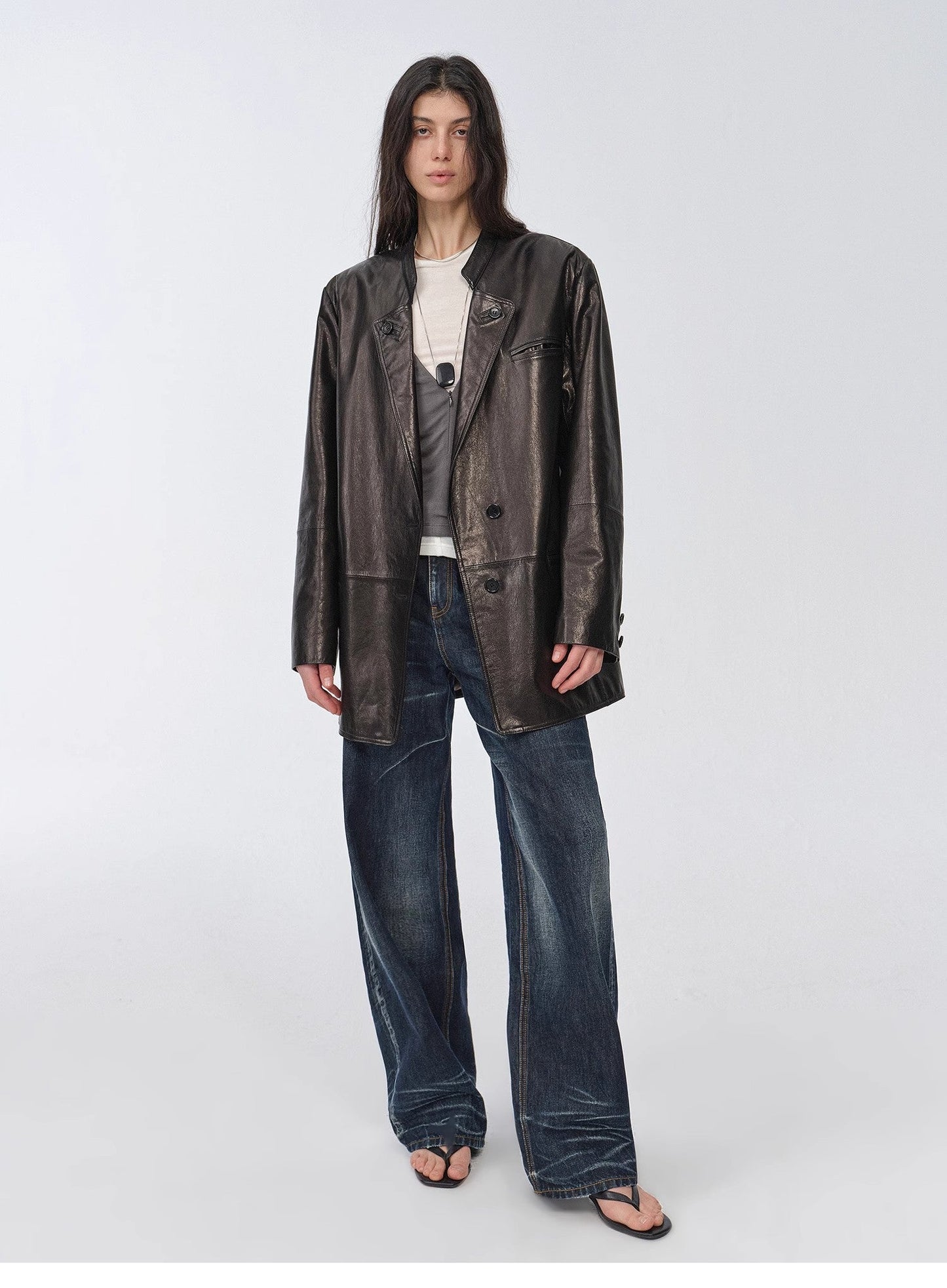 Vintage Nubuck Goatskin Leather Mid-Length Suit Jacket – Retro Heritage Meets Modern Elegance