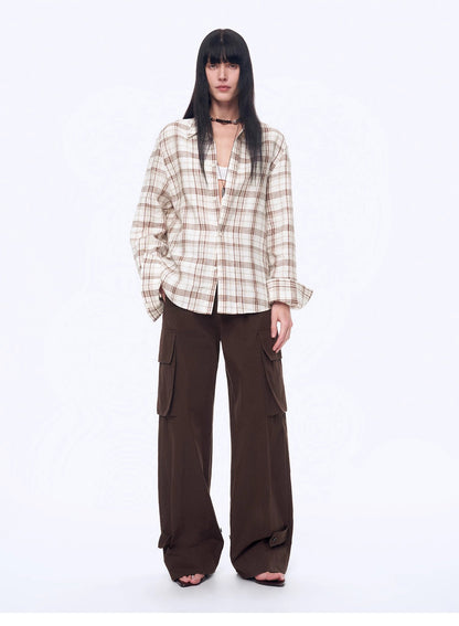 Plaid Sketch Vintage Linen Two-Piece Set – Retro Check Shirt & Skirt