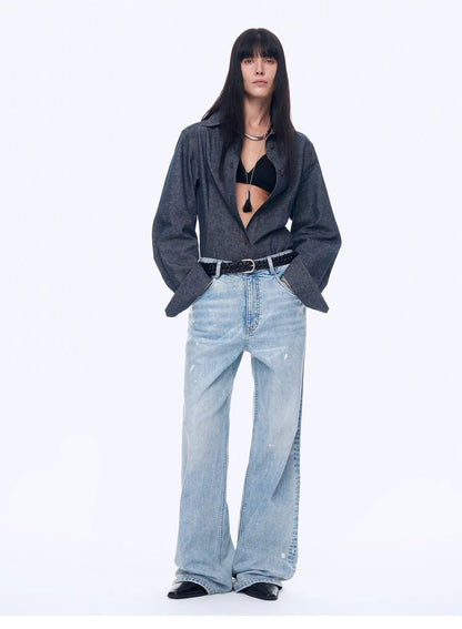 Distressed Dirty-Dyed Tencel Cotton Jeans – Vintage Glam Streetwear