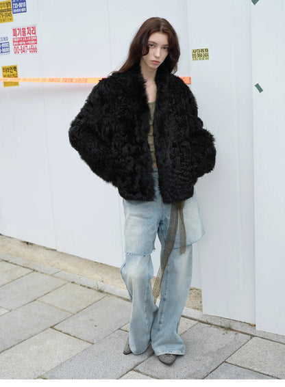 Fireladyfur Women's Reversible Standing Collar Tuscan Sheepskin Coat