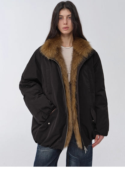 Fireladyfur Women's Mid-Length Two-Tone Fox Fur Down Jacket