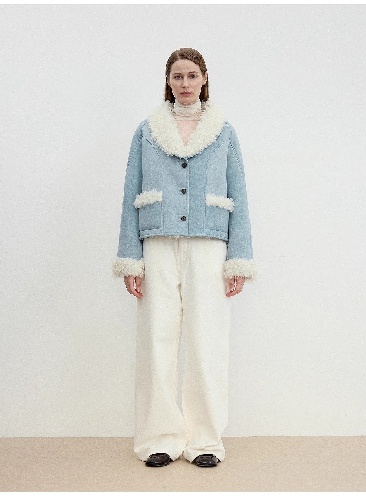 Imported High-Quality Lamb Contrast Color Fruit Collar Short Wool Fur Coat