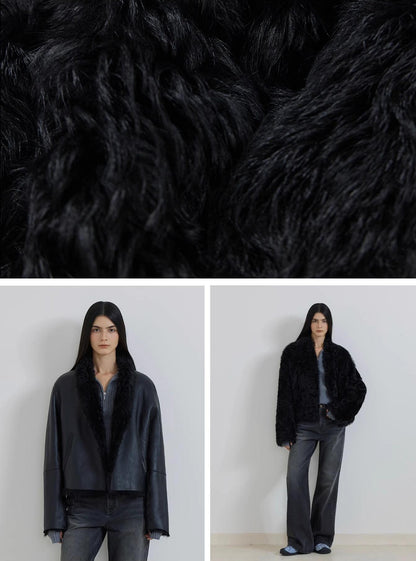 Fireladyfur Women's Reversible Standing Collar Tuscan Sheepskin Coat