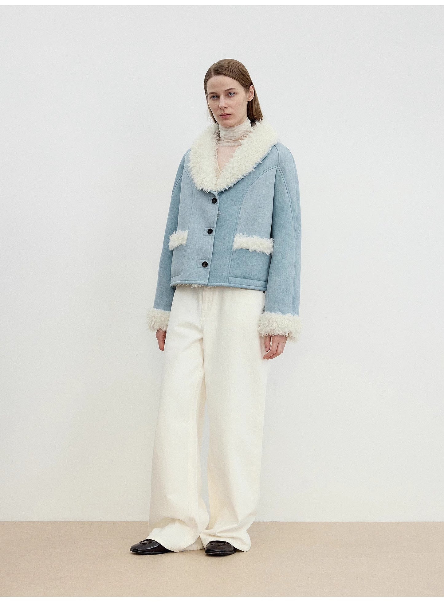 Imported High-Quality Lamb Contrast Color Fruit Collar Short Wool Fur Coat