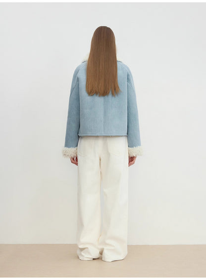 Imported High-Quality Lamb Contrast Color Fruit Collar Short Wool Fur Coat