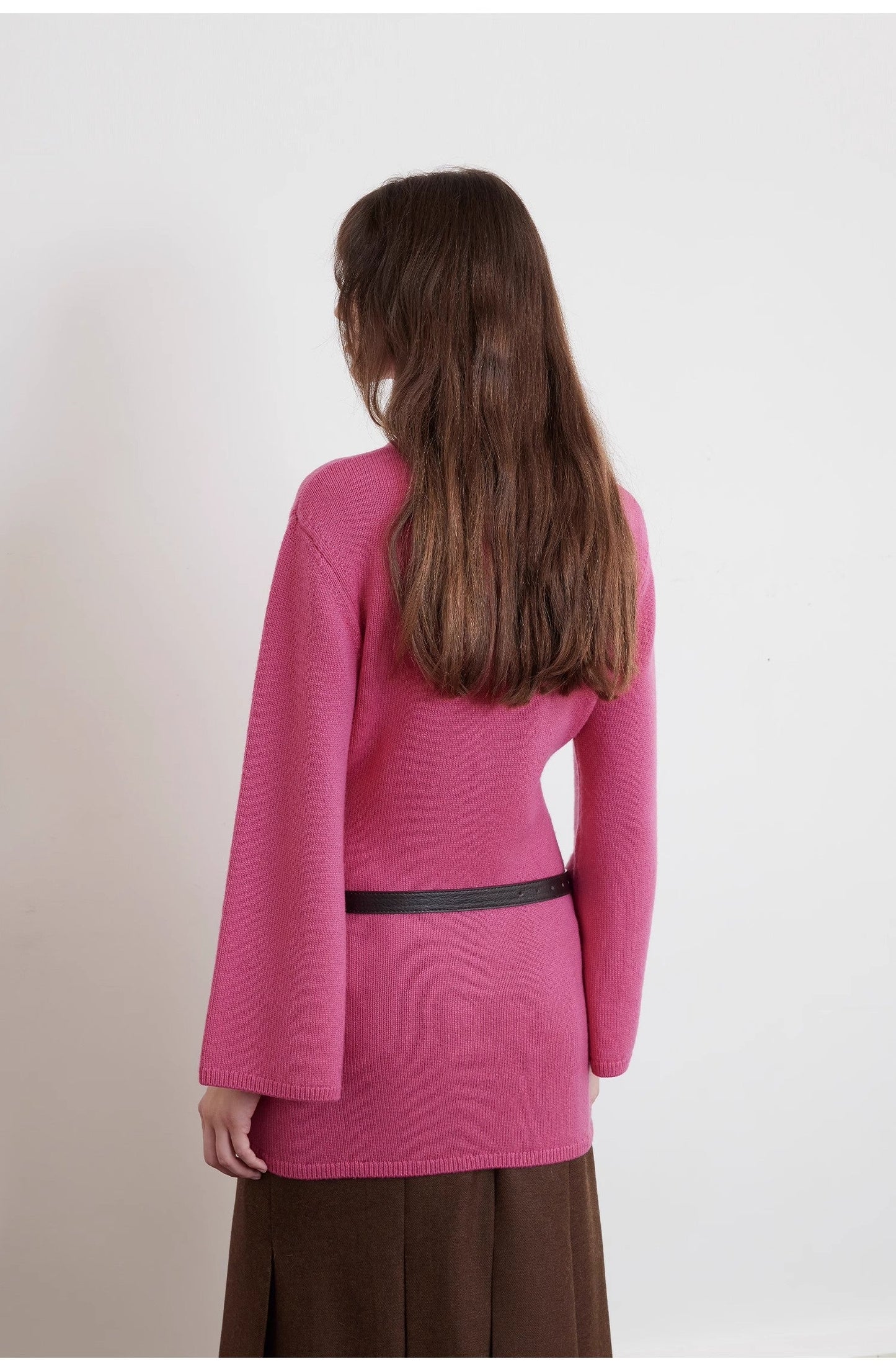 Merino Wool Waist-Slimming Trumpet Sleeve Sweater