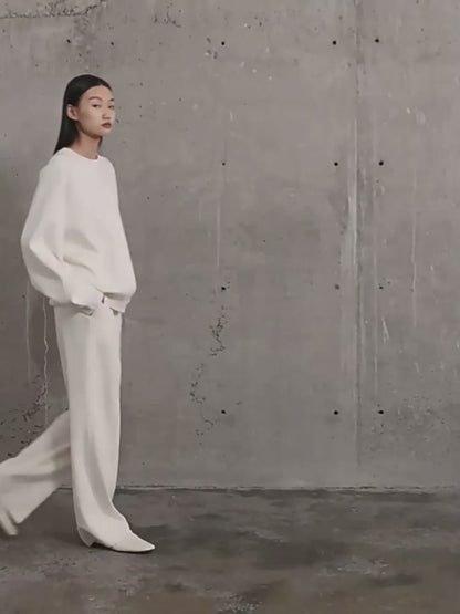 Winter Morning Sunshine Knit Pants – Wool Blend Slim Straight Fit