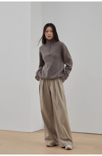 Merino Wool Lazy Loose Zipper Turtleneck Sweater