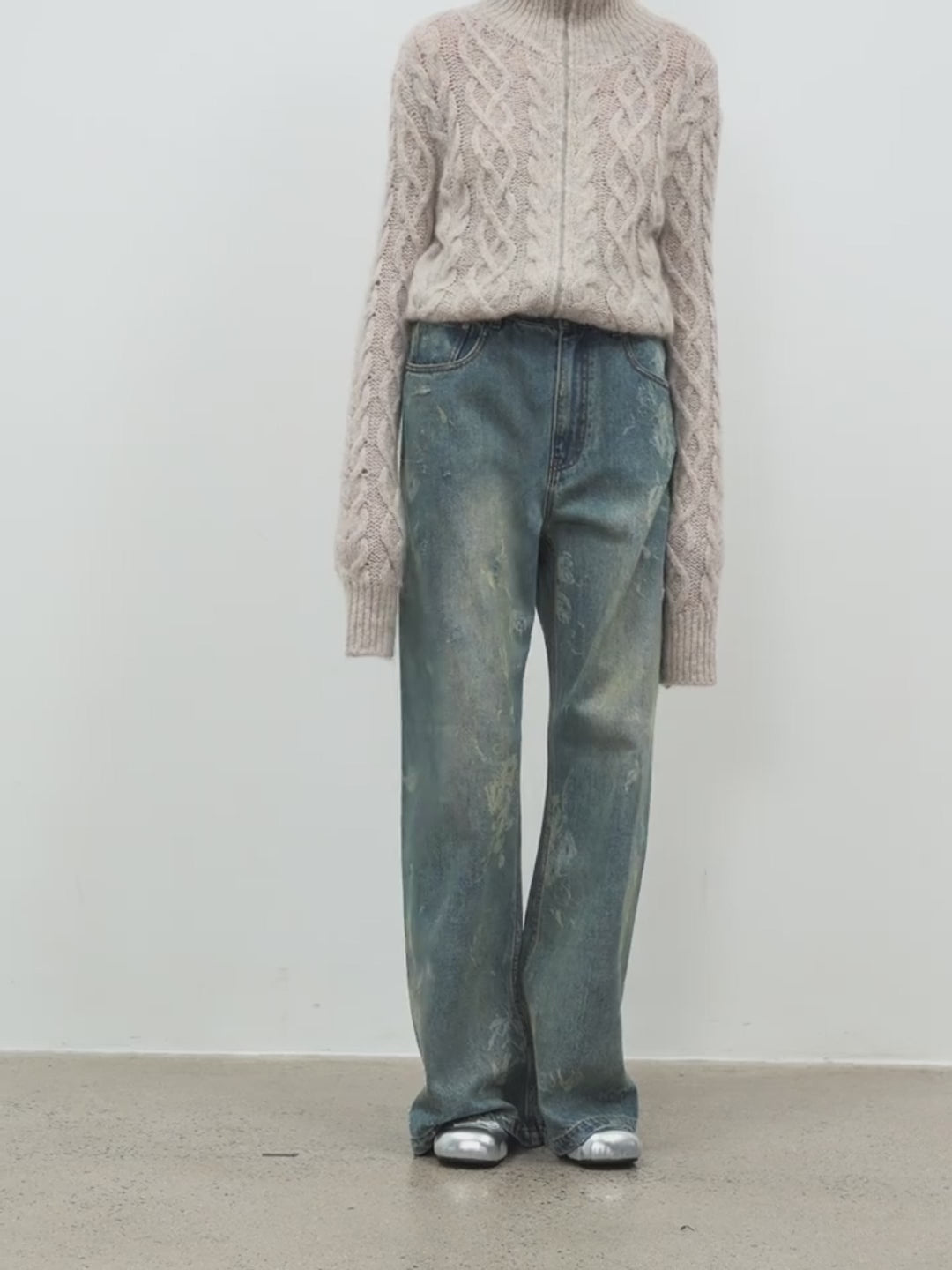 Retro Printed Layered Bootcut Jeans – Vintage Street Chic