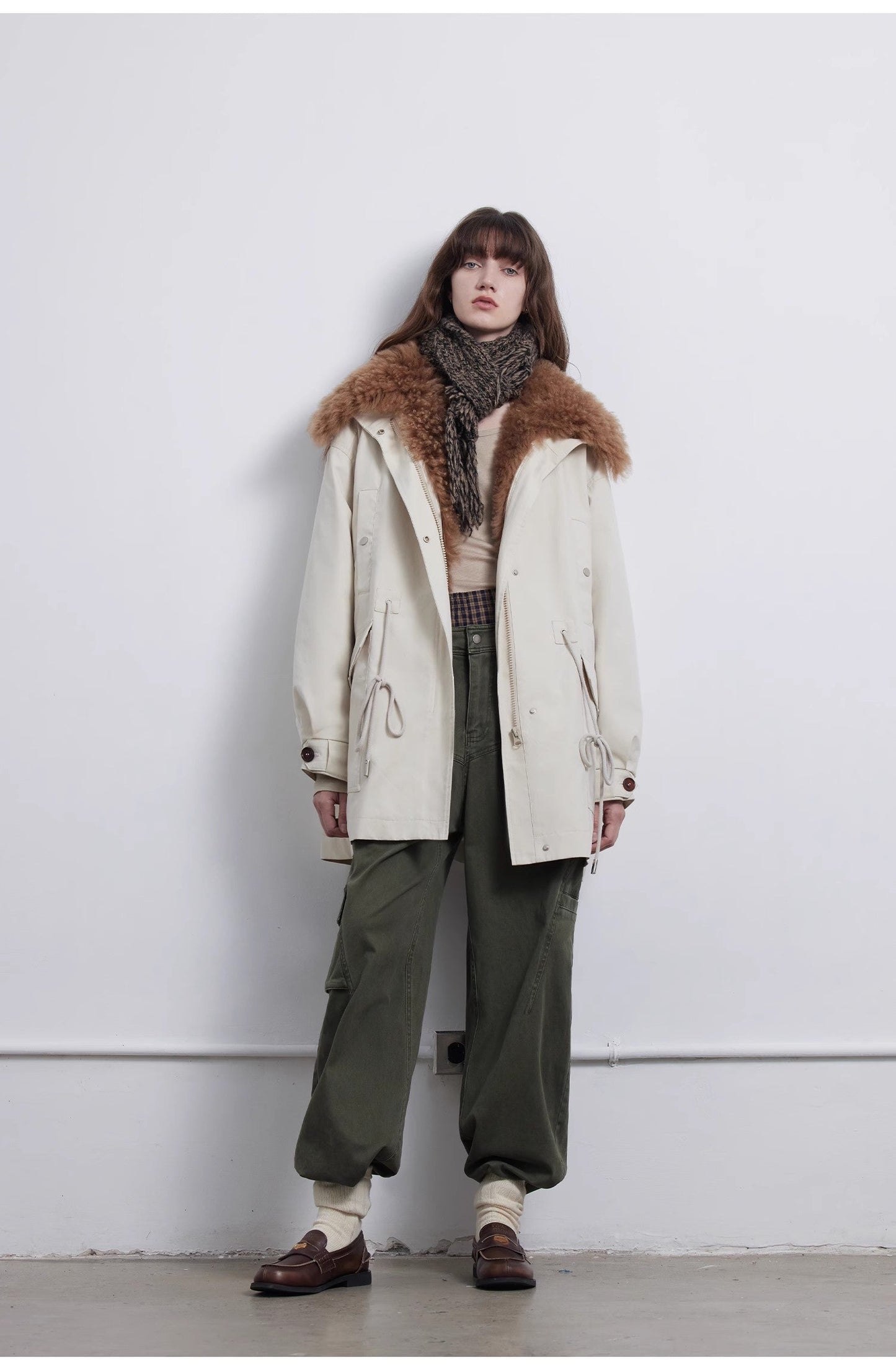 Green Mile Miracle Loose Drawstring Down Removable Mid-Length Jacket