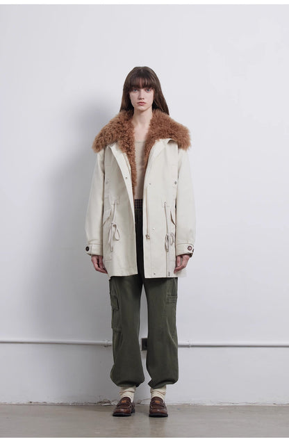 Green Mile Miracle Loose Drawstring Down Removable Mid-Length Jacket