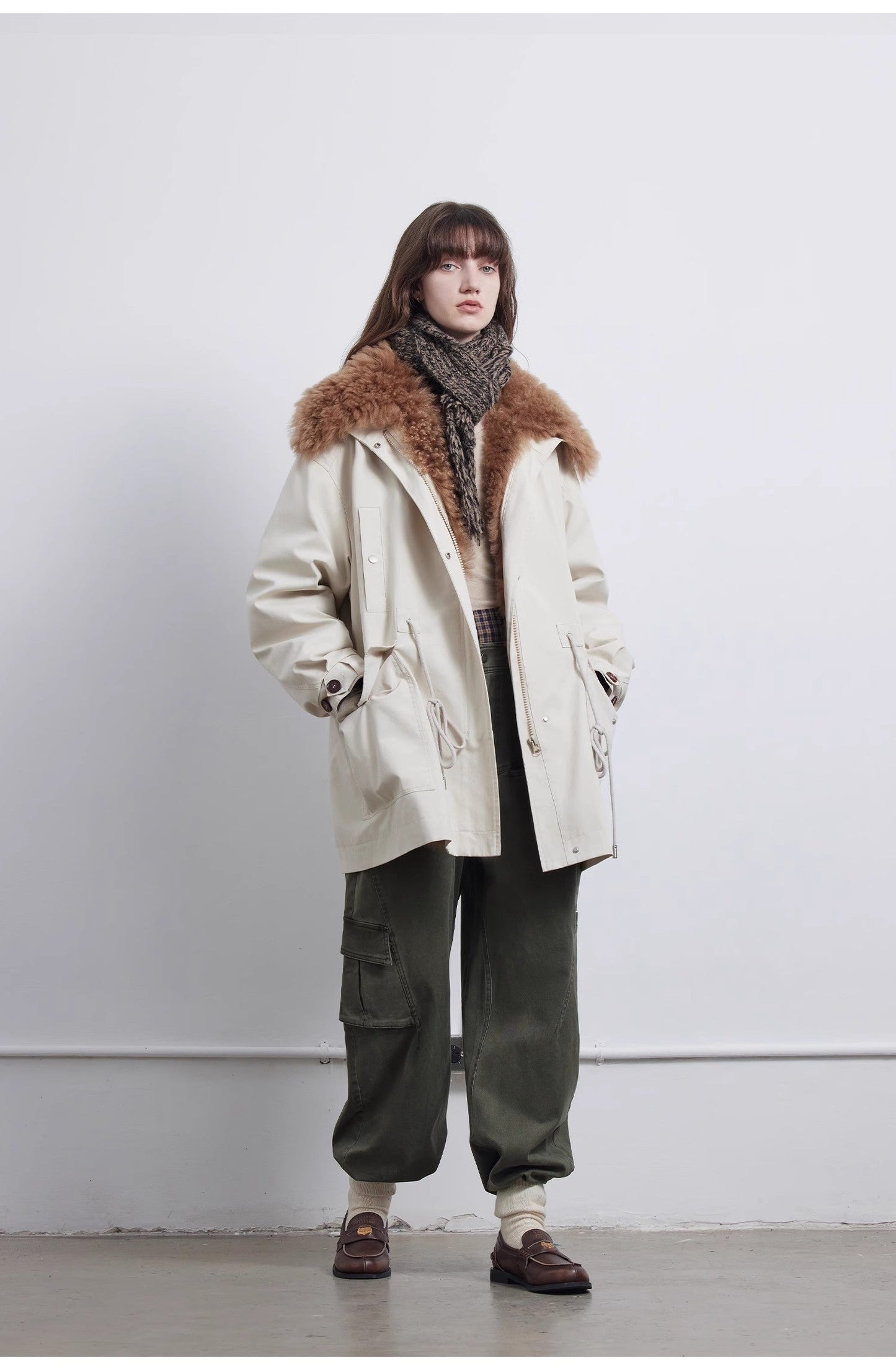 Green Mile Miracle Loose Drawstring Down Removable Mid-Length Jacket