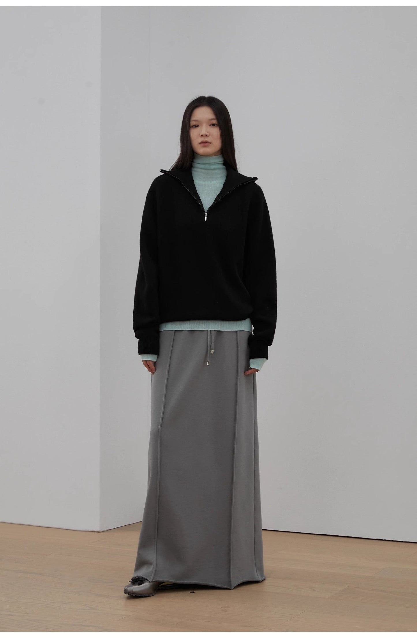 Merino Wool Lazy Loose Zipper Turtleneck Sweater