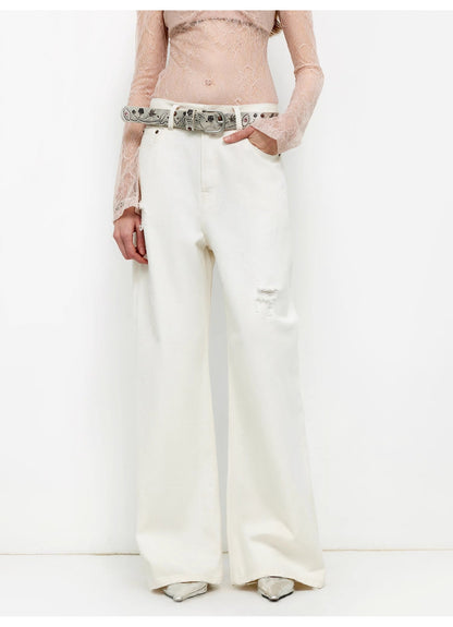 Heavy-Wash Light Gray Wide-Leg Jeans – Vintage Comfort & Style