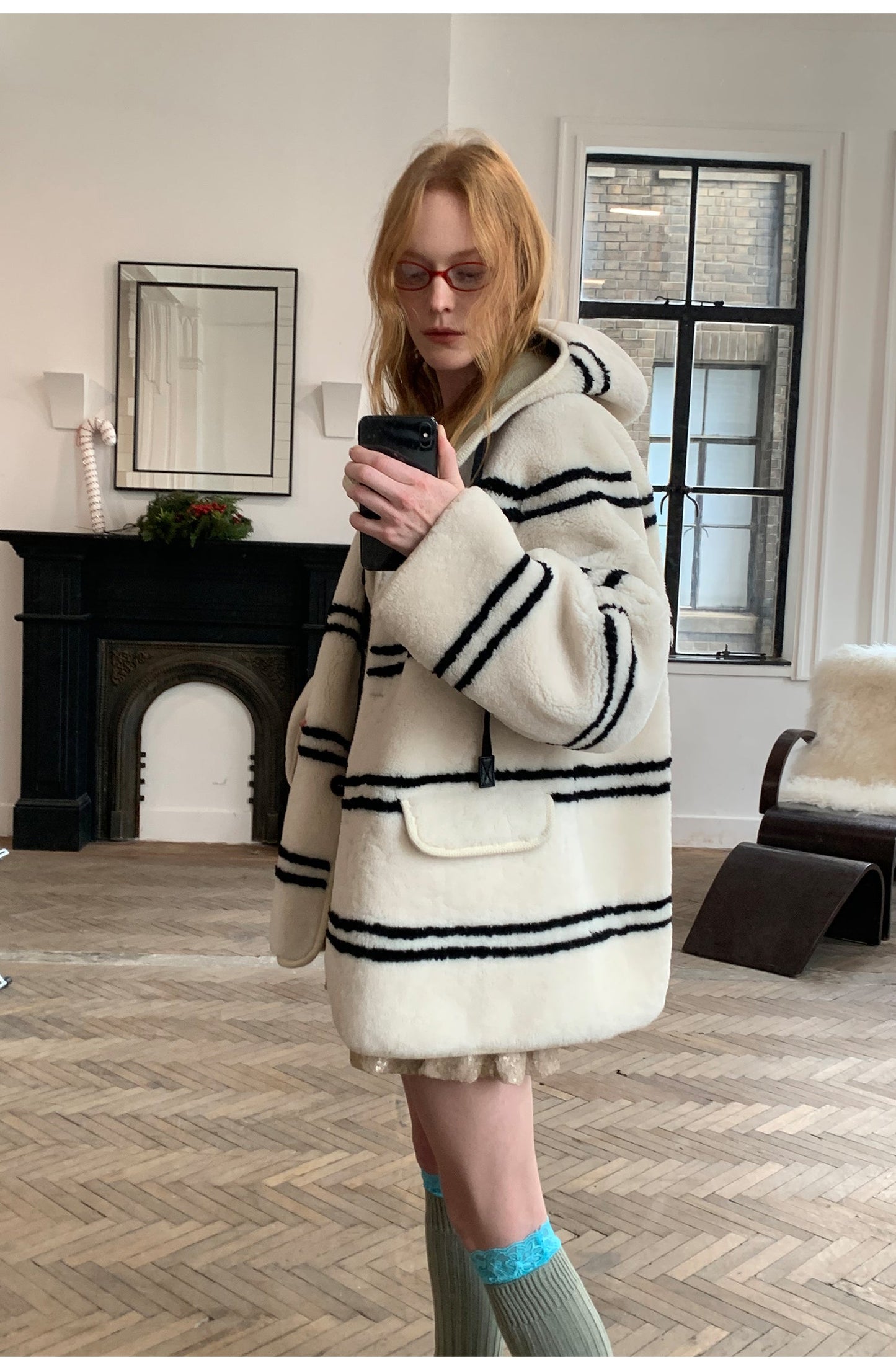 Fireladyfur Women's Lamb Wool Striped Jacket