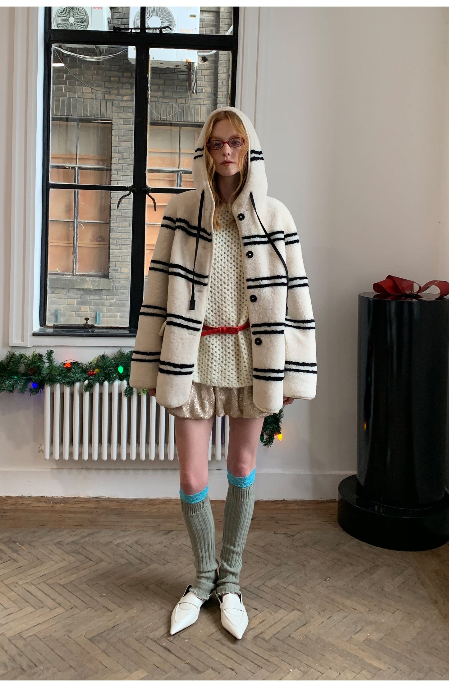 Fireladyfur Women's Lamb Wool Striped Jacket