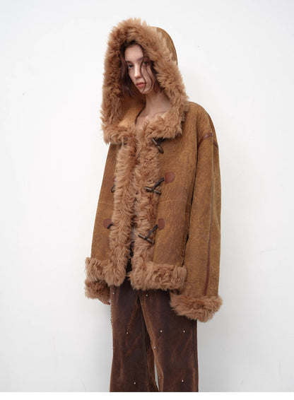 Drop Shoulder Hooded Merino Wool Sheepskin Fur Coat – Winter Edition