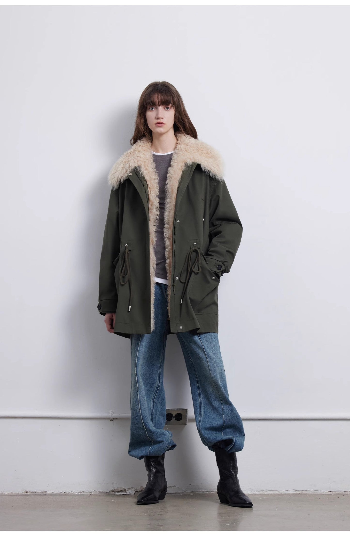 Green Mile Miracle Loose Drawstring Down Removable Mid-Length Jacket