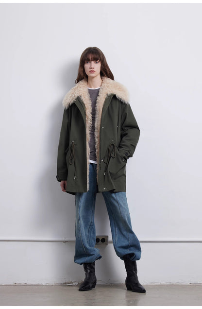 Green Mile Miracle Loose Drawstring Down Removable Mid-Length Jacket