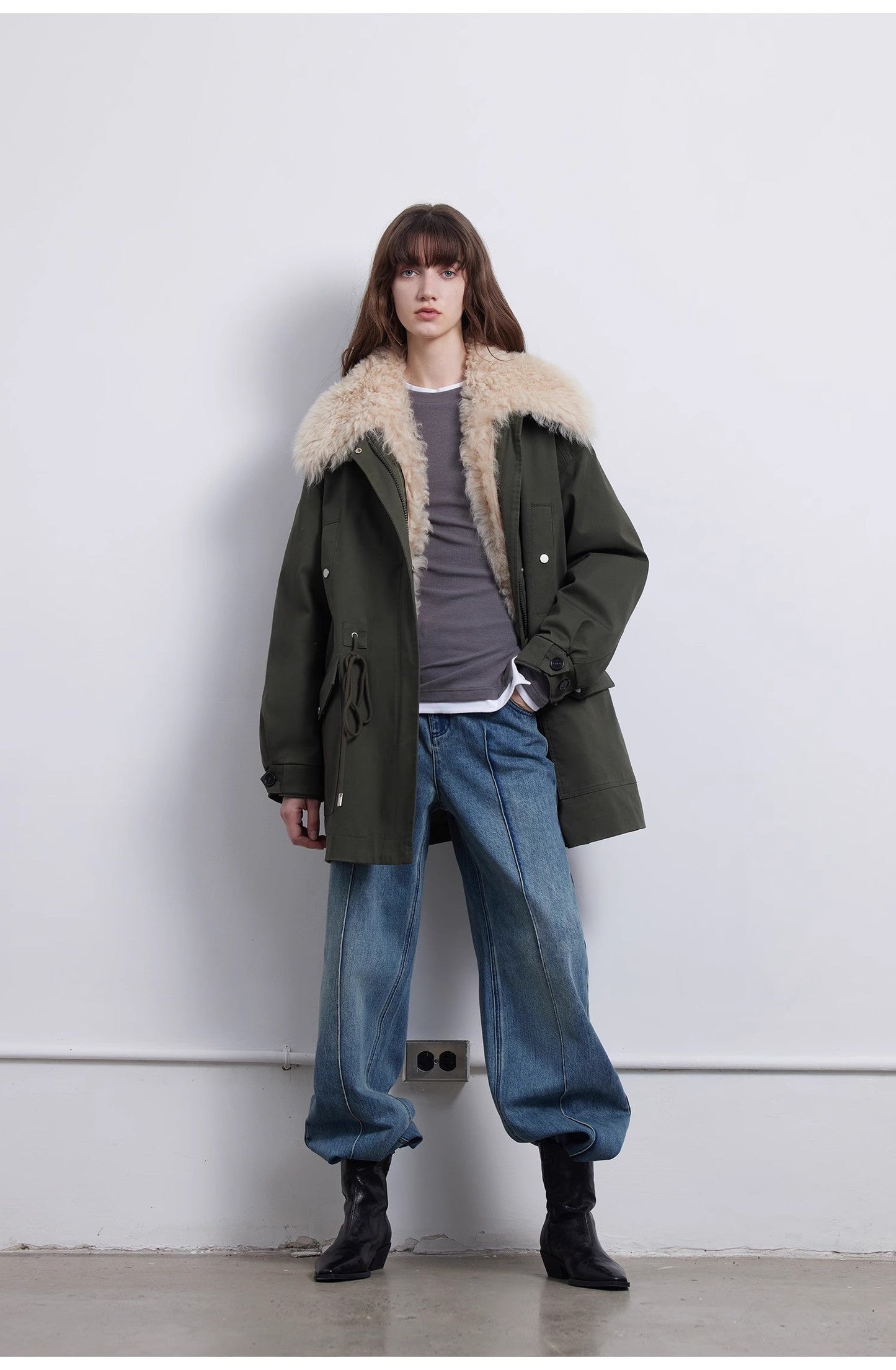 Green Mile Miracle Loose Drawstring Down Removable Mid-Length Jacket