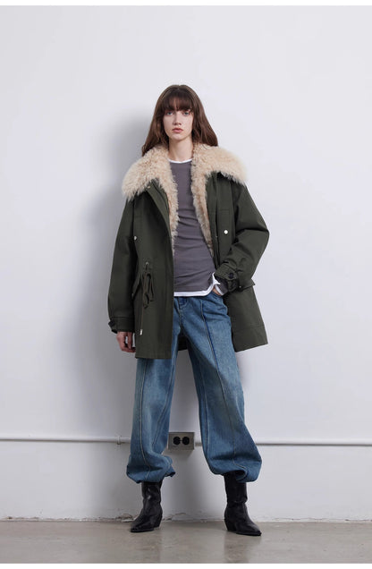 Green Mile Miracle Loose Drawstring Down Removable Mid-Length Jacket