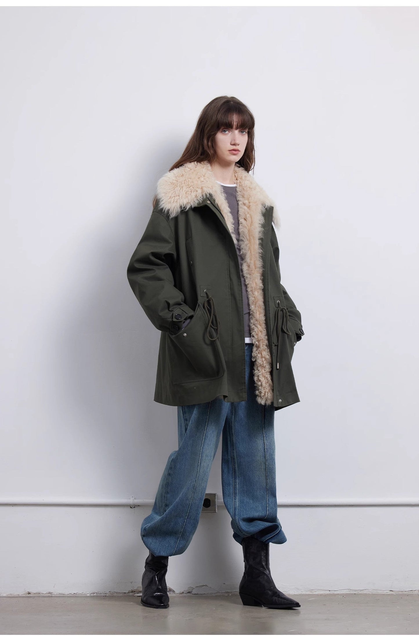 Green Mile Miracle Loose Drawstring Down Removable Mid-Length Jacket