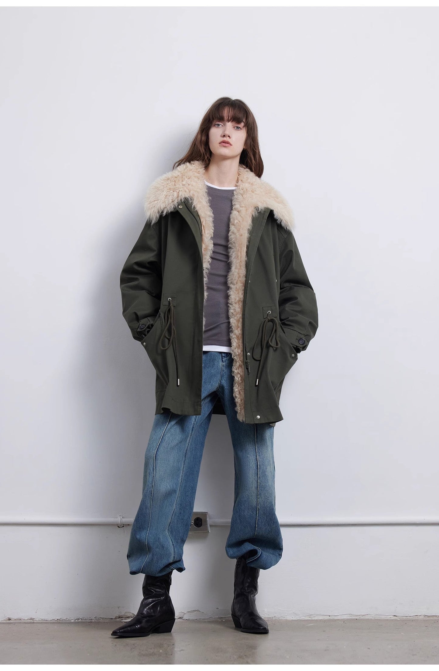 Green Mile Miracle Loose Drawstring Down Removable Mid-Length Jacket