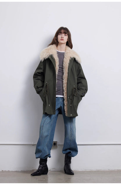 Green Mile Miracle Loose Drawstring Down Removable Mid-Length Jacket